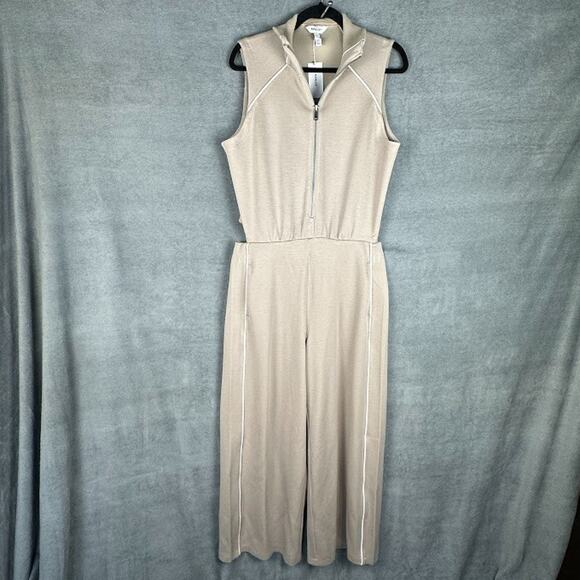 Spanx Air Essentials Jumpsuit Womens Large Ashwood Pique Comfort Travel Preppy - Picture 2 of 16